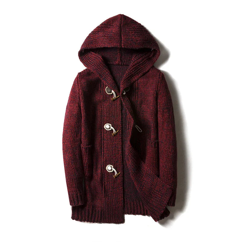 Strickjacke Mit Kapuze - Langer Schnitt Mit Knopfverschluss