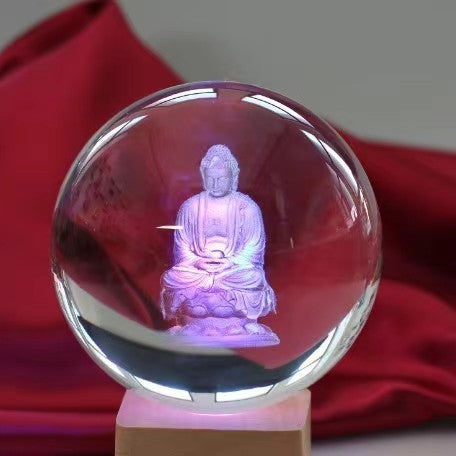 Leuchtende Mondkristallkugel | Nachtlicht Mit Holzsockel USB Aufladbar