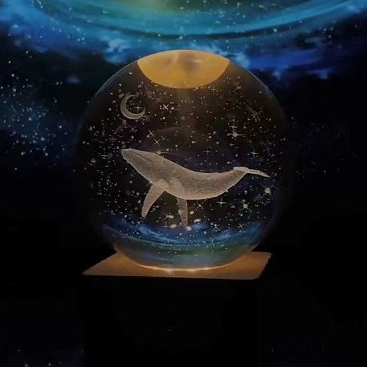 Leuchtende Mondkristallkugel | Nachtlicht Mit Holzsockel USB Aufladbar