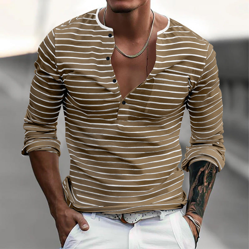 Langarm T Shirt | Gestreift Knopfleiste