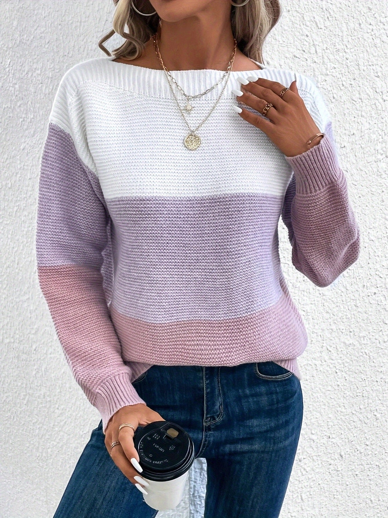 Strickpullover | Pullover Blockstreifen mit Rundhalsausschnitt