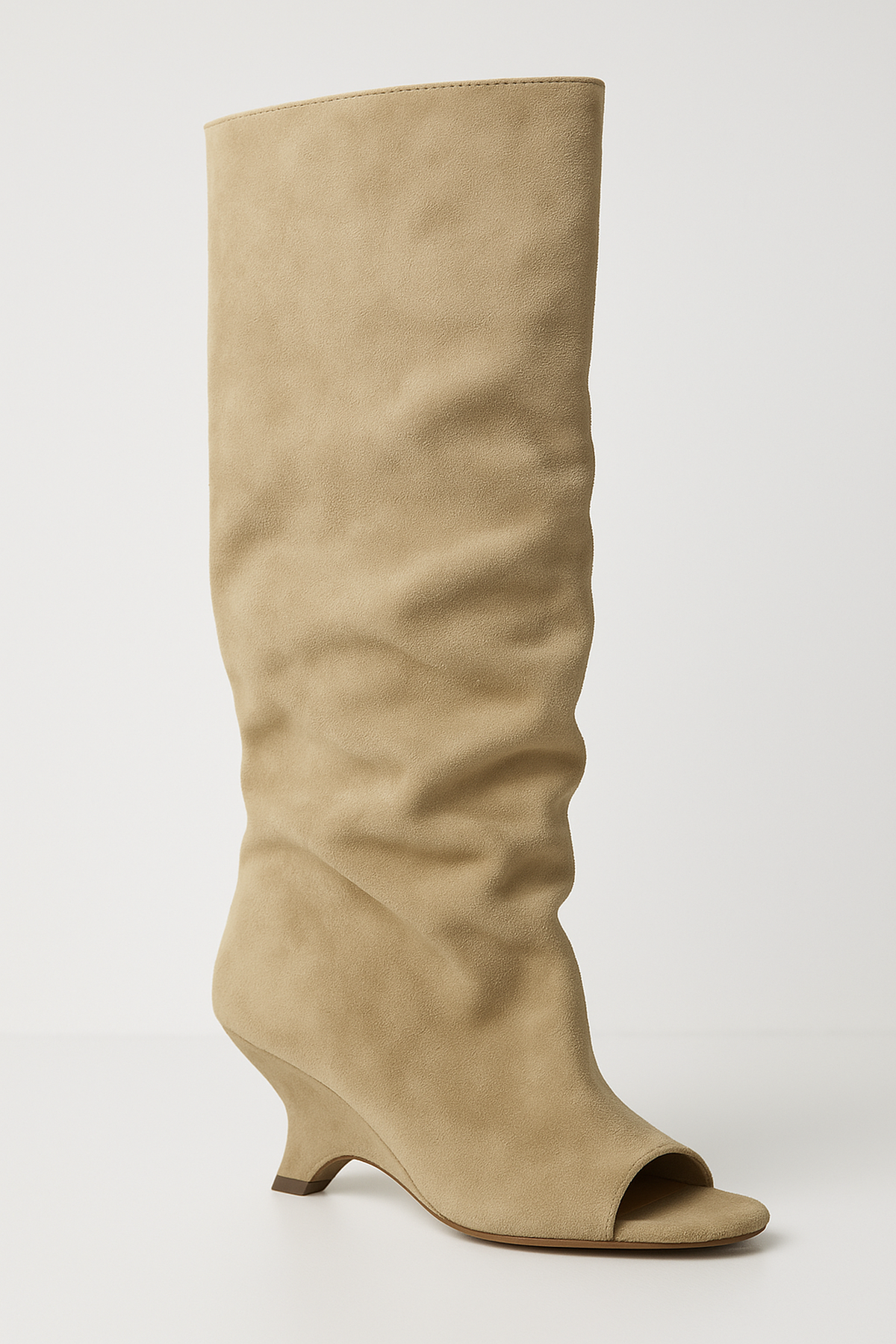 Freizeit Stiefel mit Keilabsatz - Offene Spitze Knielang