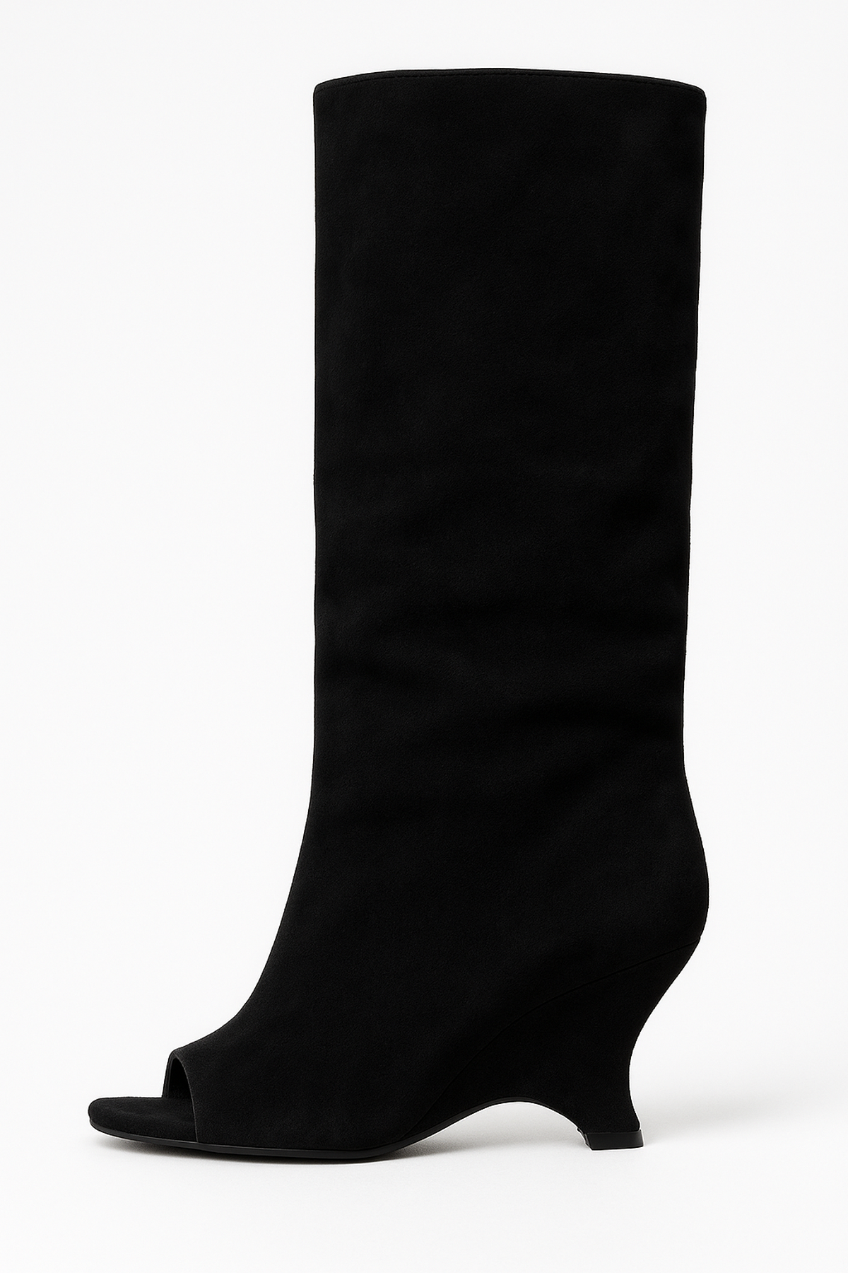 Freizeit Stiefel mit Keilabsatz - Offene Spitze Knielang