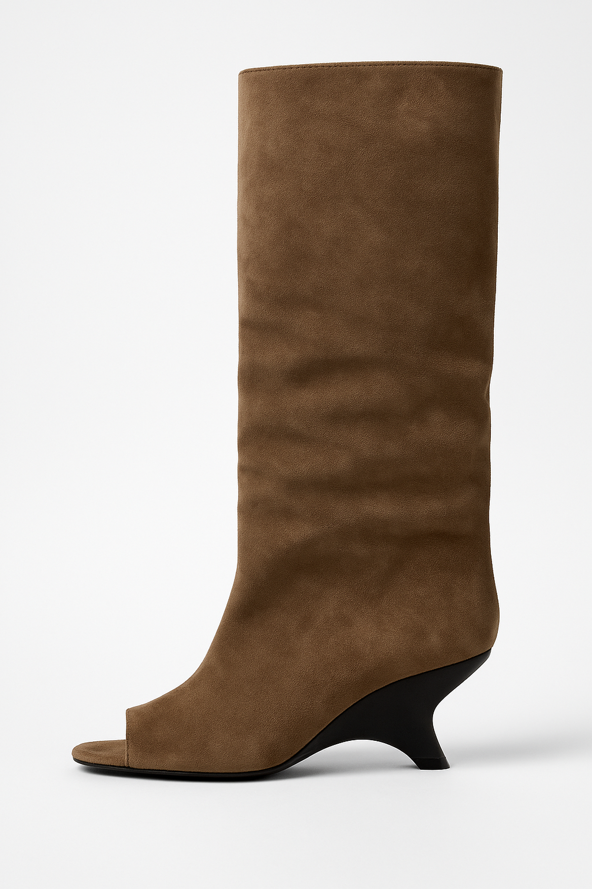 Freizeit Stiefel mit Keilabsatz - Offene Spitze Knielang
