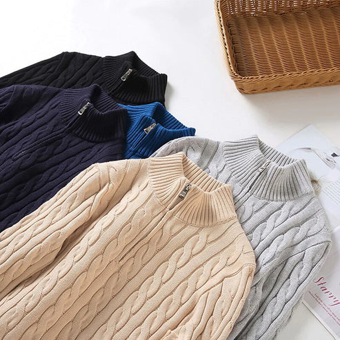 Halbzip Pullover - Zopfmuster mit Stehkragen