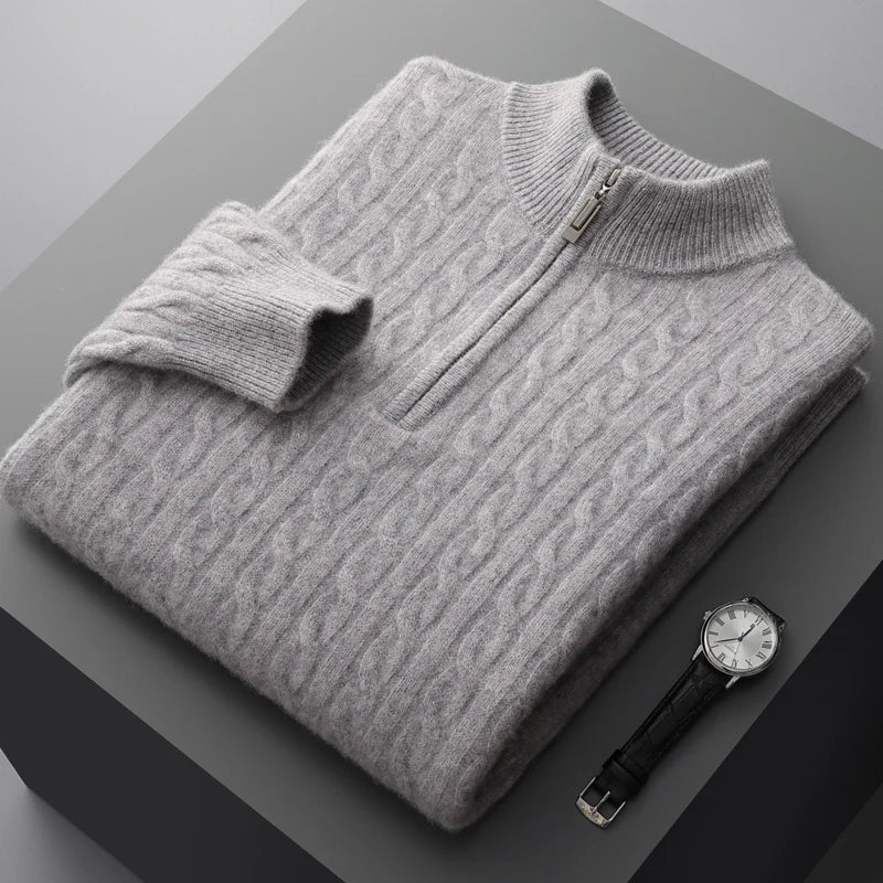 Strickpullover mit Reißverschluss - Geripptes Zopfmuster