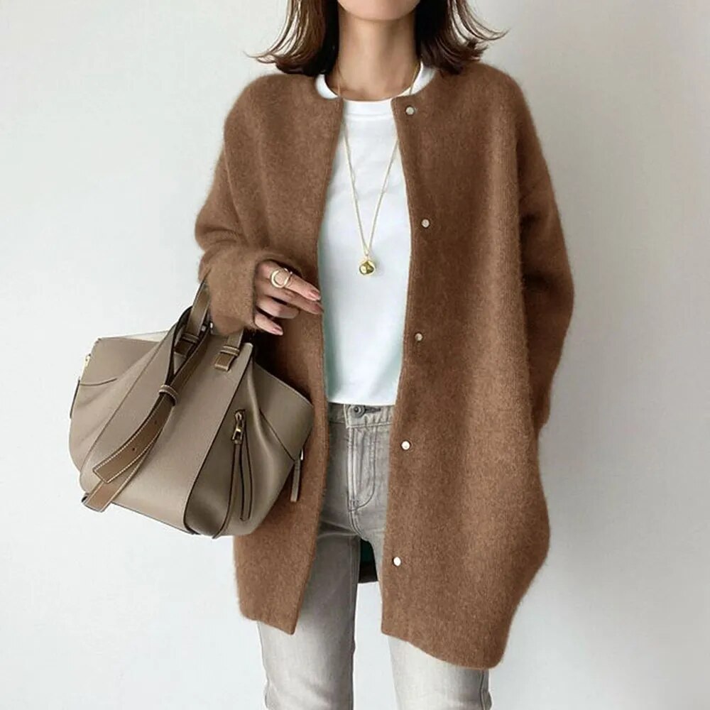 Strickjacke Mit Knöpfen - Langer Gerader Schnitt