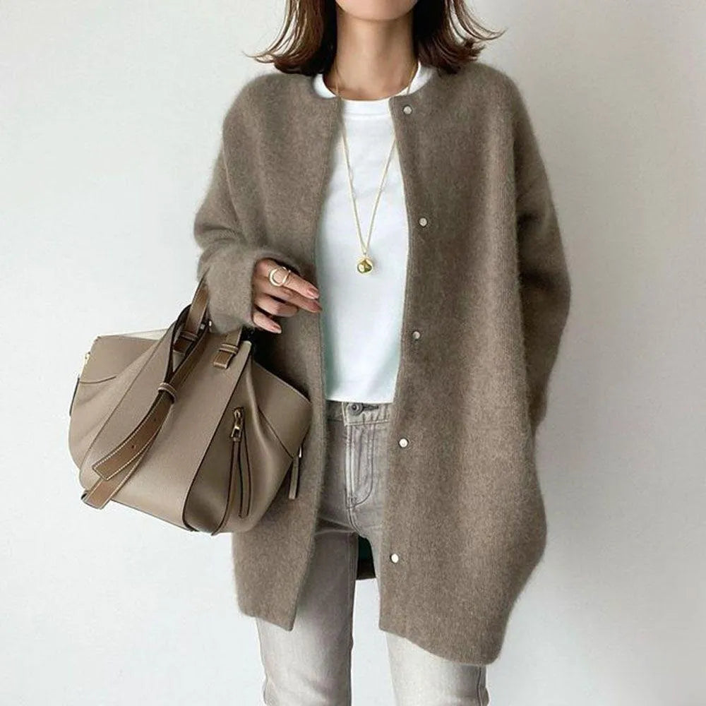 Strickjacke Mit Knöpfen - Langer Gerader Schnitt
