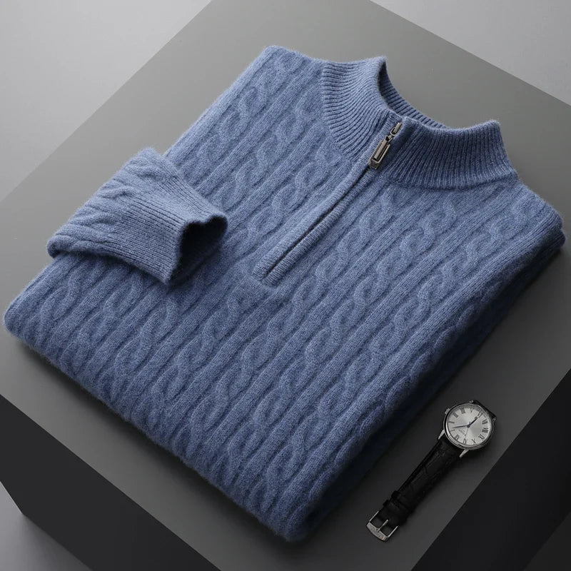 Strickpullover mit Reißverschluss - Geripptes Zopfmuster