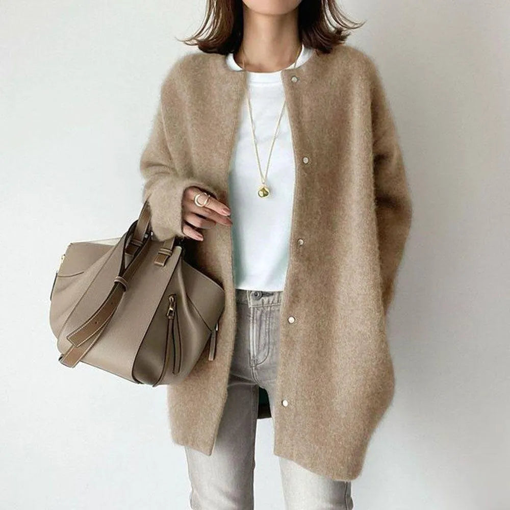 Strickjacke Mit Knöpfen - Langer Gerader Schnitt