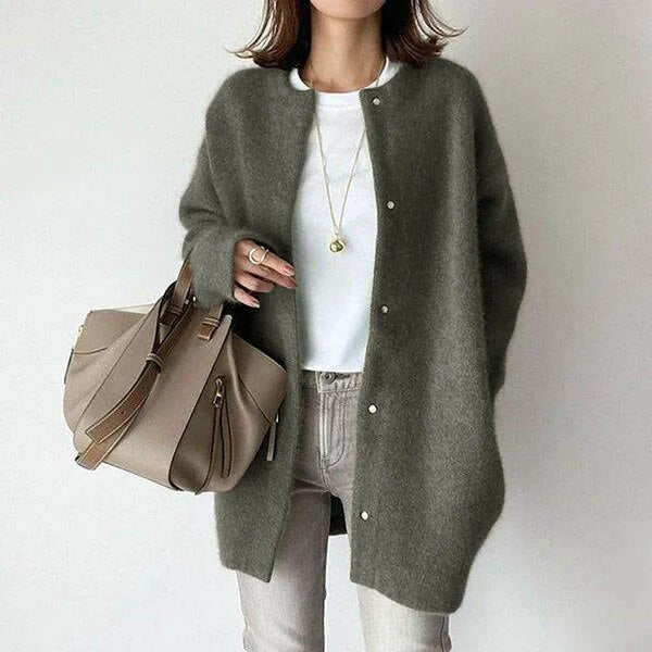 Strickjacke Mit Knöpfen - Langer Gerader Schnitt