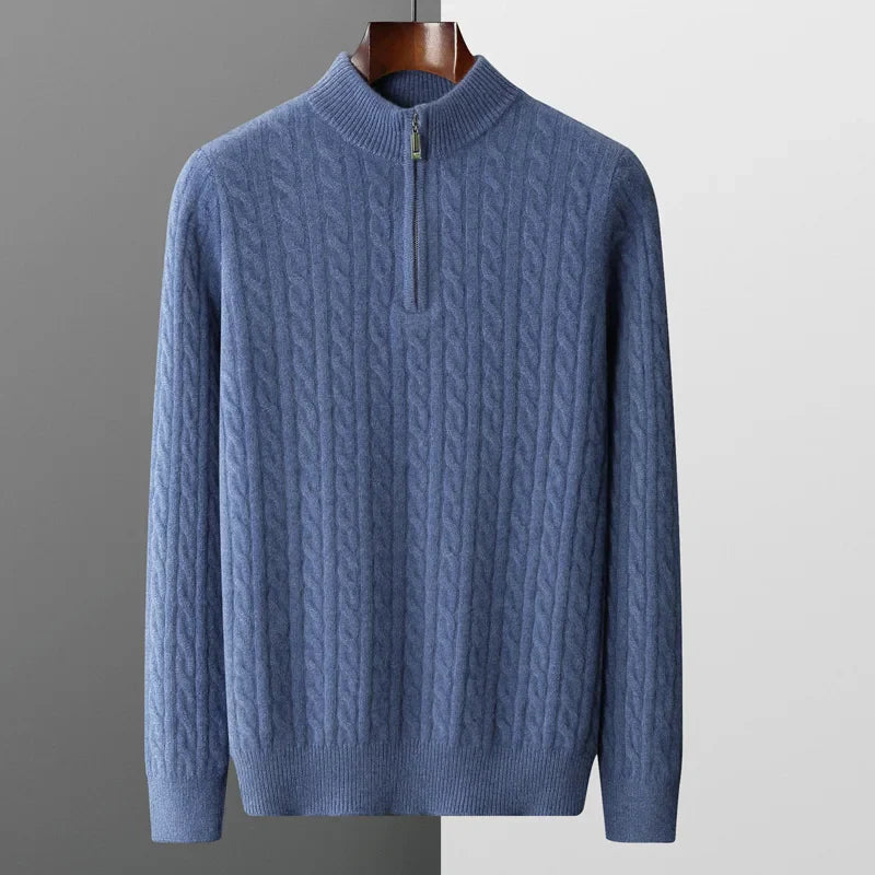 Strickpullover mit Reißverschluss - Geripptes Zopfmuster