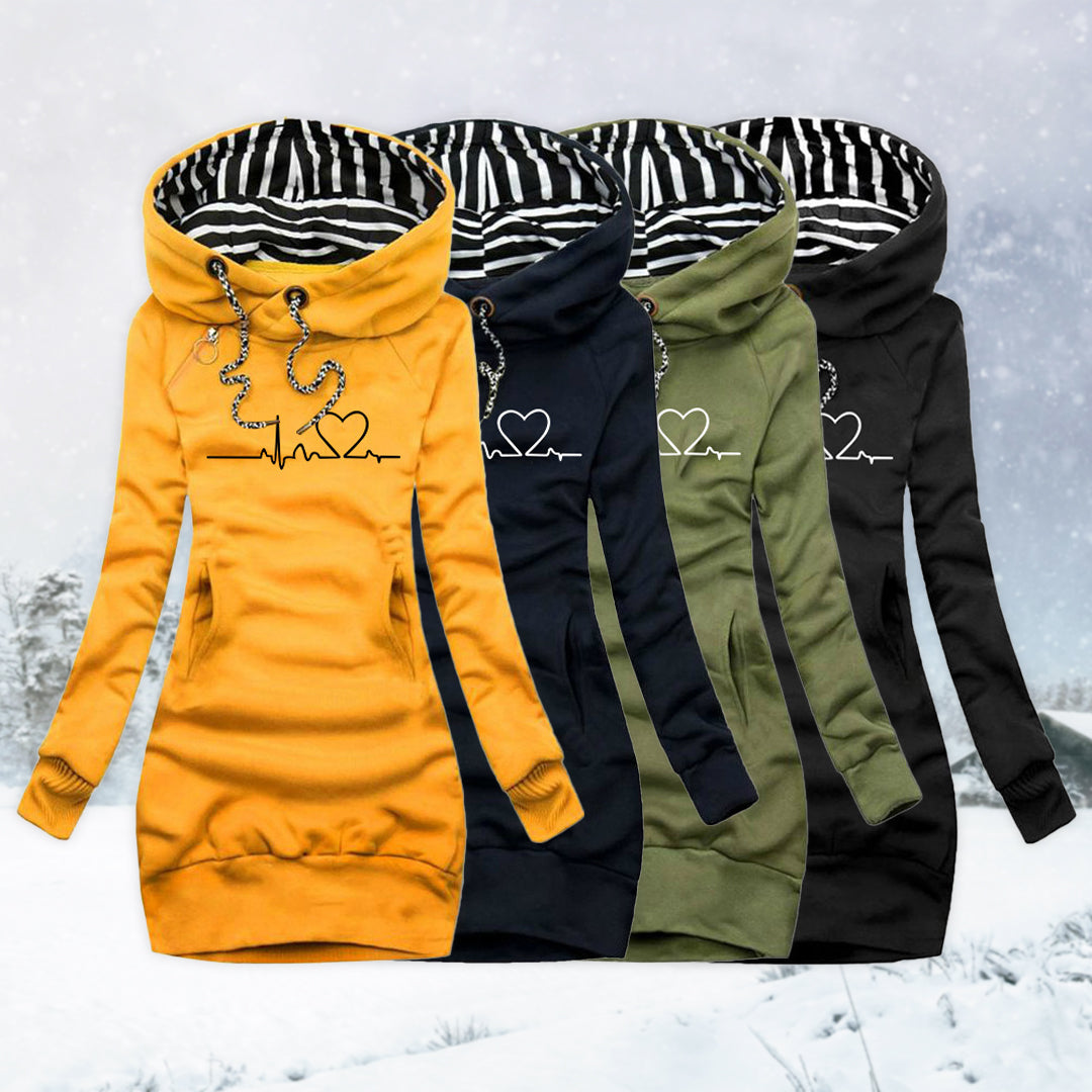 Hoodie Kleid Mit Kapuze - Langer Schnitt Mit Print