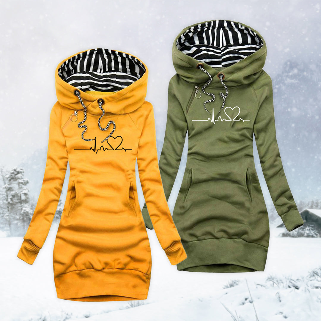 Hoodie Kleid Mit Kapuze - Langer Schnitt Mit Print