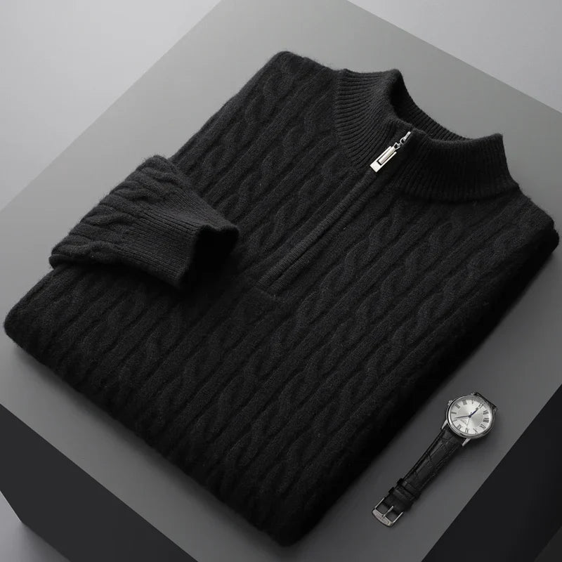 Strickpullover mit Reißverschluss - Geripptes Zopfmuster