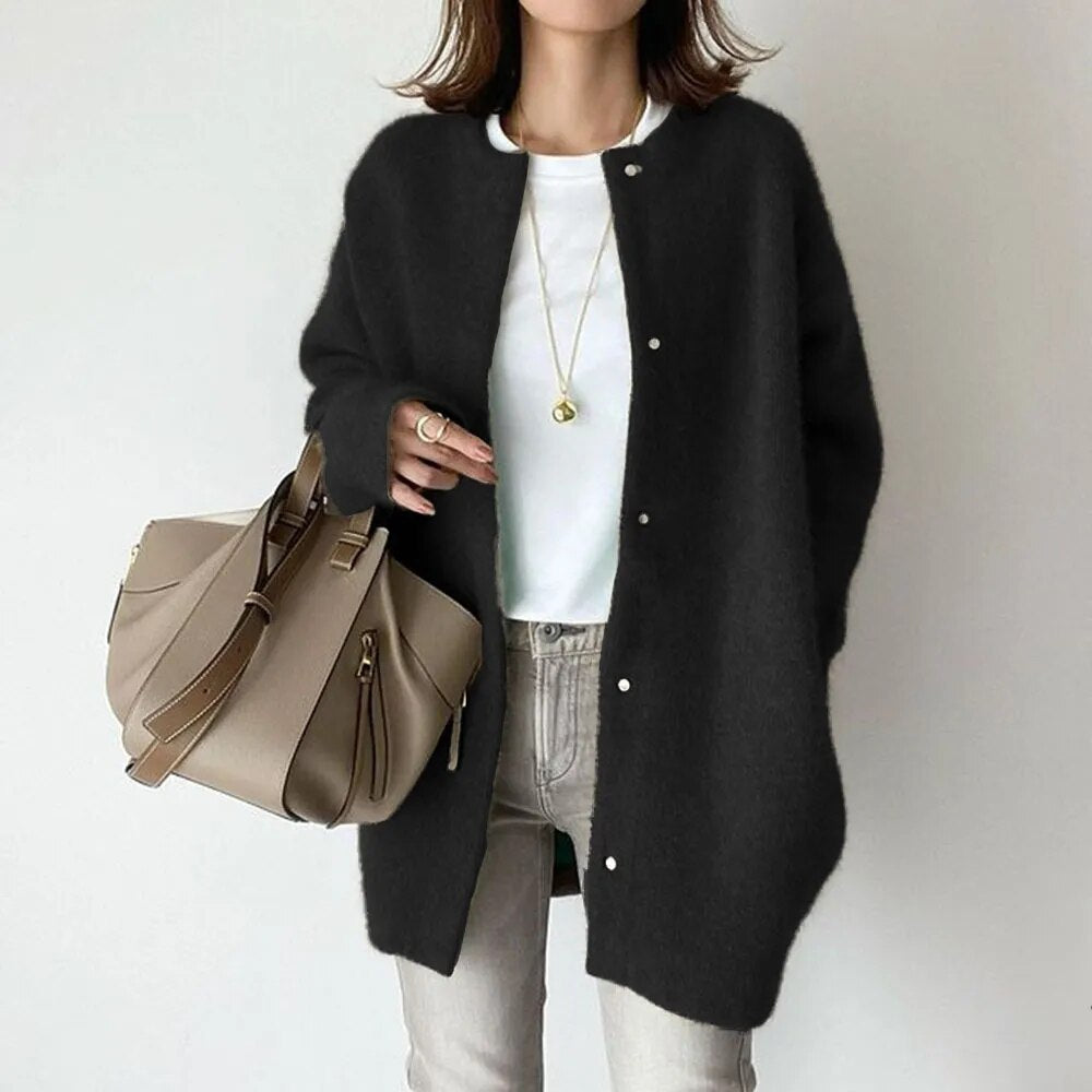 Strickjacke Mit Knöpfen - Langer Gerader Schnitt