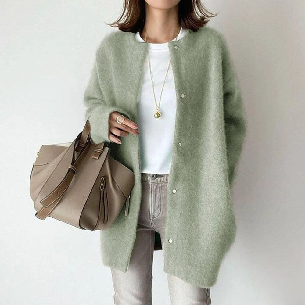 Strickjacke Mit Knöpfen - Langer Gerader Schnitt
