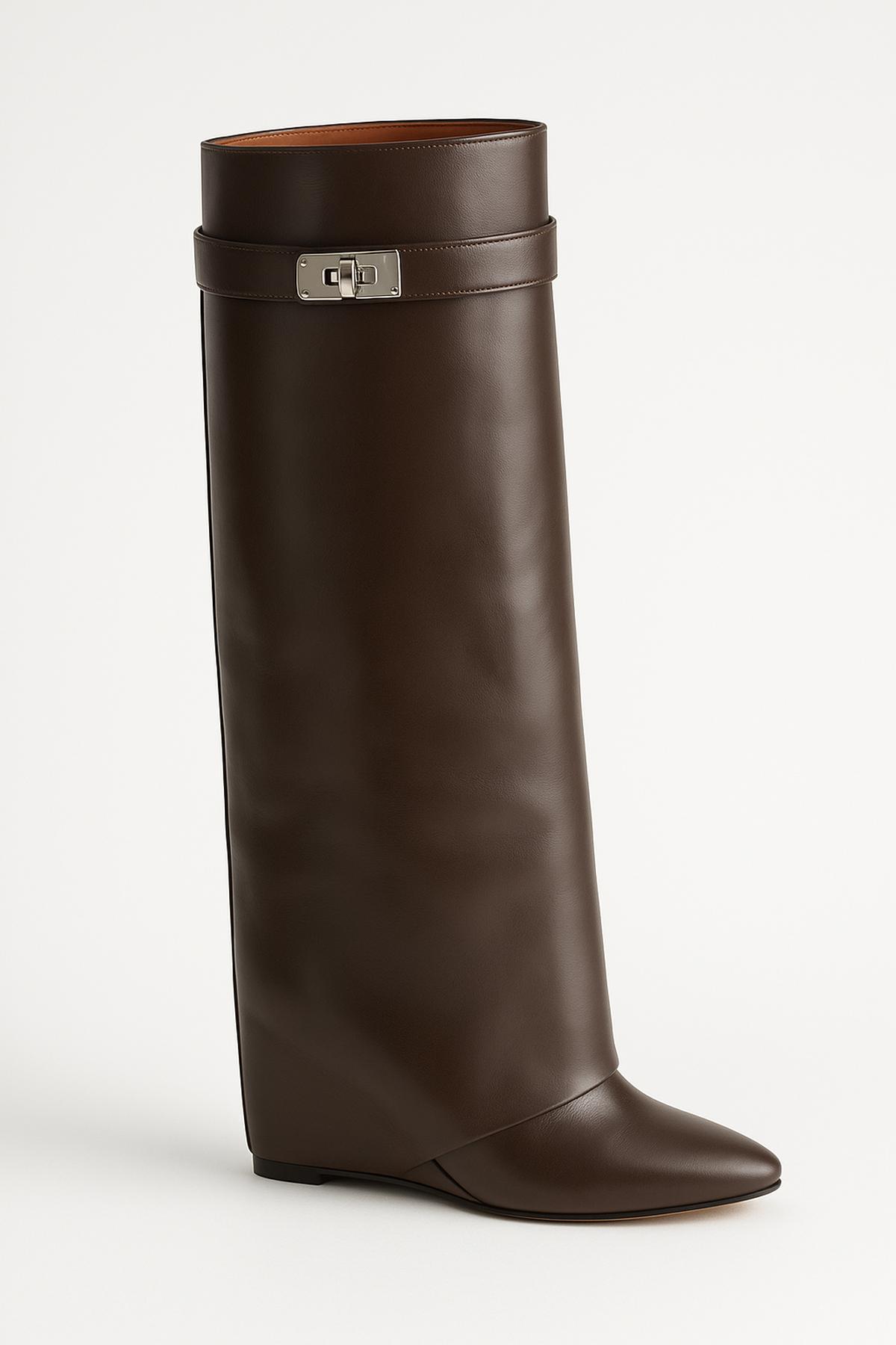 Kniehohe Keilabsatz Stiefel - Schlichte Schnalle am Schaft