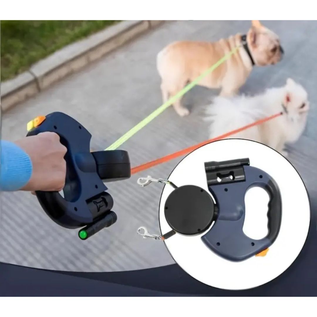 Anti Wickel Doppel Hundeleine | Für Zwei Hunde Mit LED Lampe Ergonomischer Griff