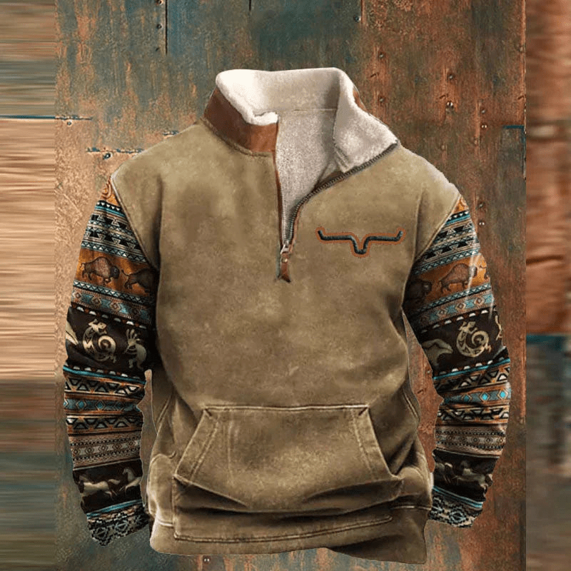 Pullover Mit Musterärmeln - Stehkragen Und Reißverschluss