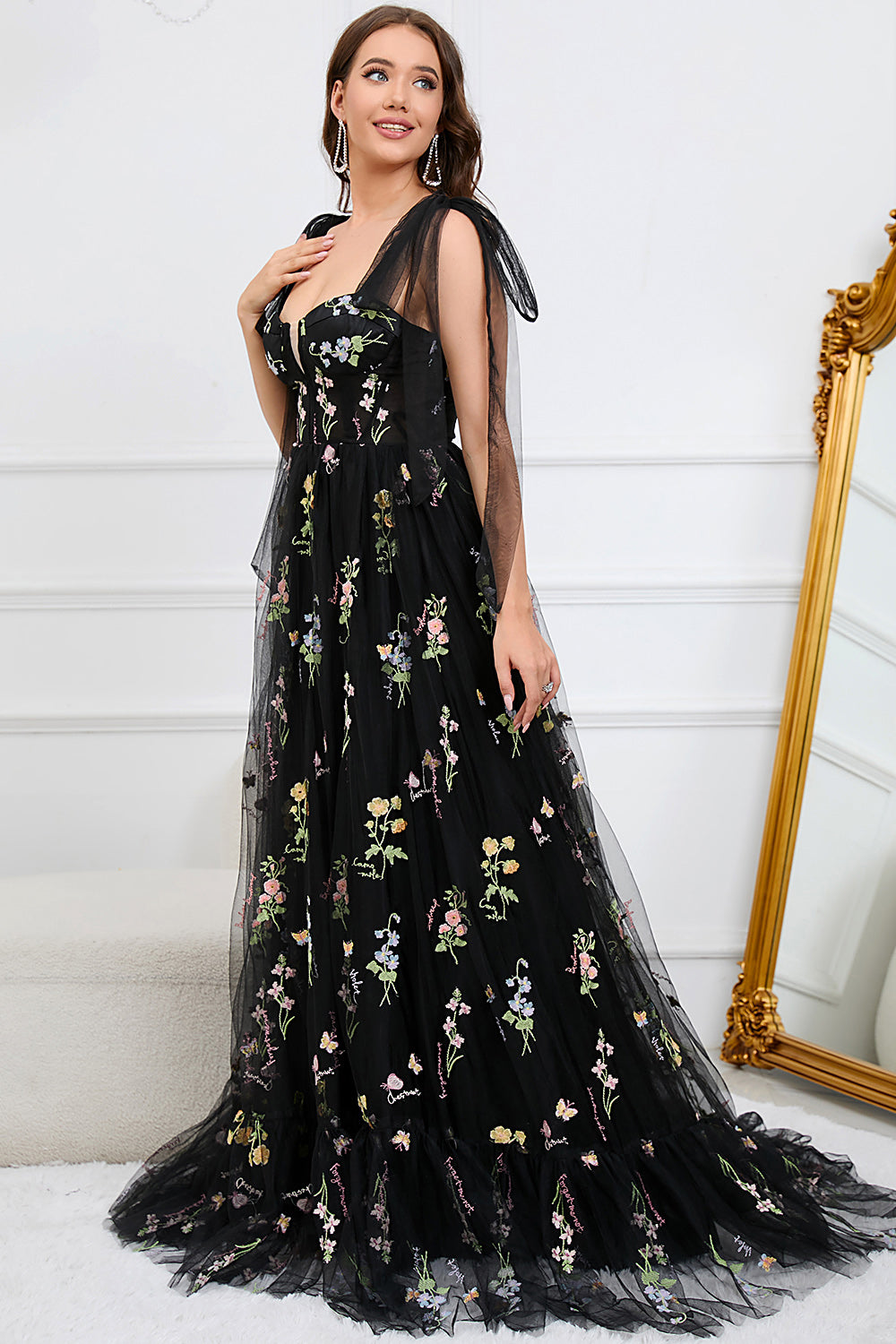 Damen Elegante Blumen Maxi Kleid