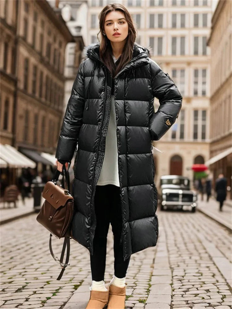 Lange Winter Daunenjacke - Gesteppt mit Kapuze
