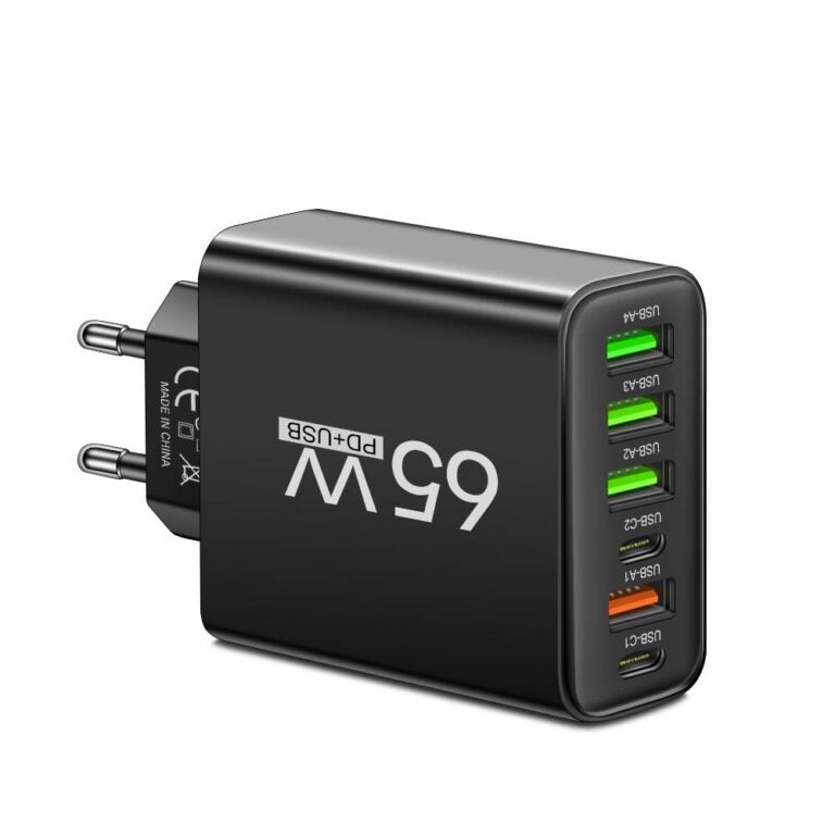 Schnellladegerät 65W | 6-in-1 Port USB Ladegerät für Mehrere Geräte