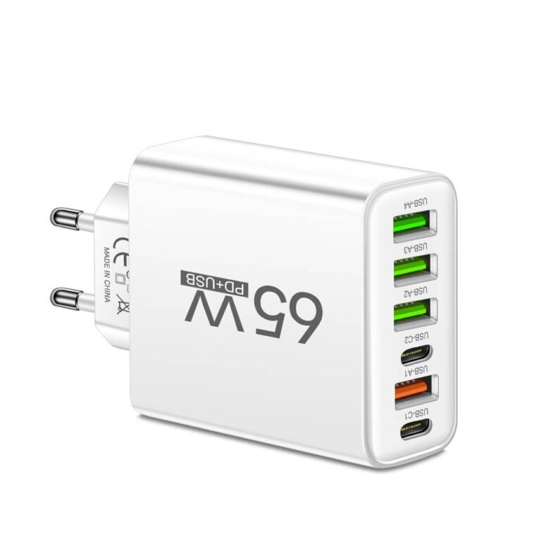 Schnellladegerät 65W | 6-in-1 Port USB Ladegerät für Mehrere Geräte