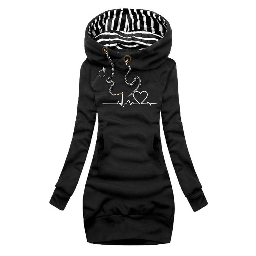 Hoodie Kleid Mit Kapuze - Langer Schnitt Mit Print