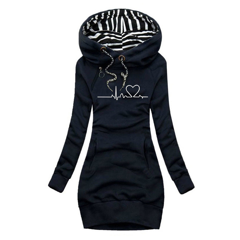 Hoodie Kleid Mit Kapuze - Langer Schnitt Mit Print