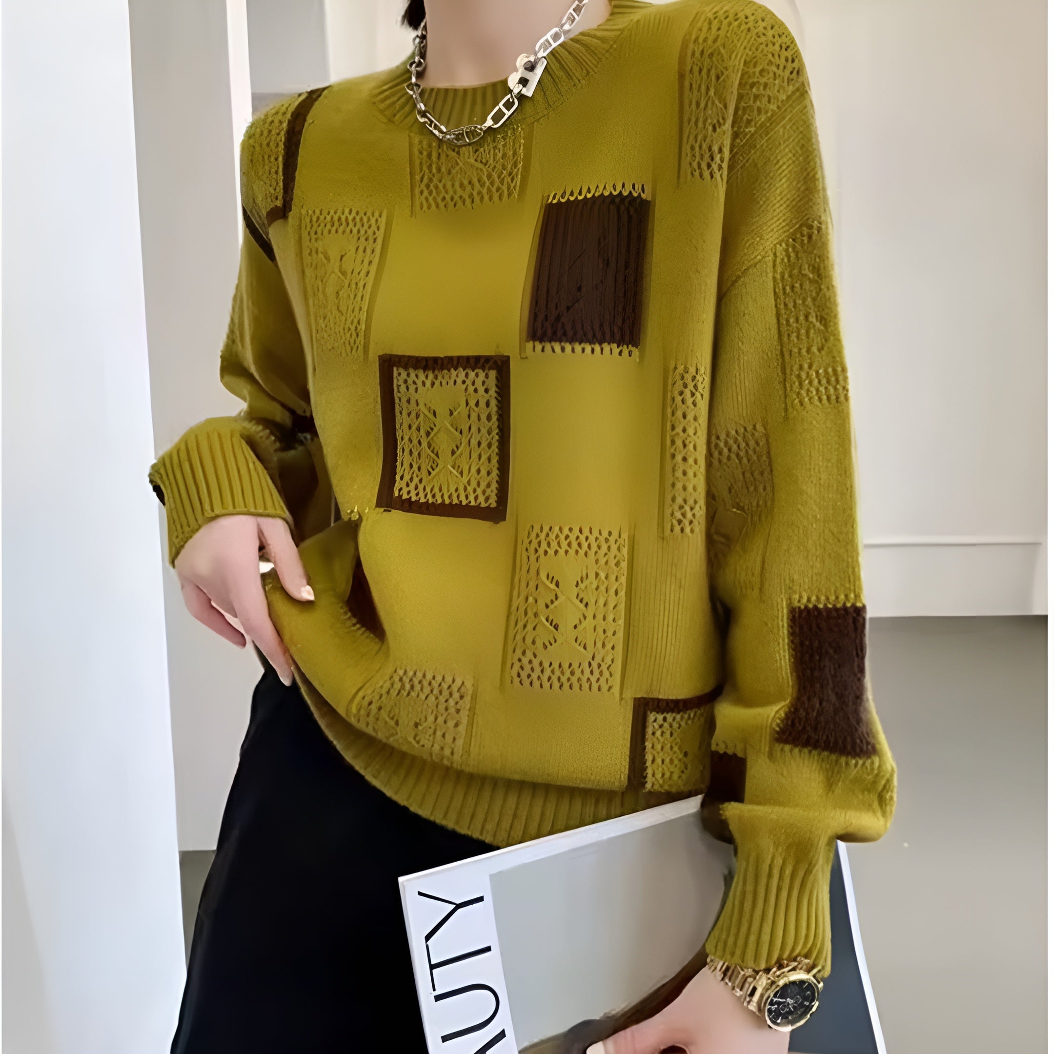 Strickpullover | Lockerer Schnitt Quadratmuster