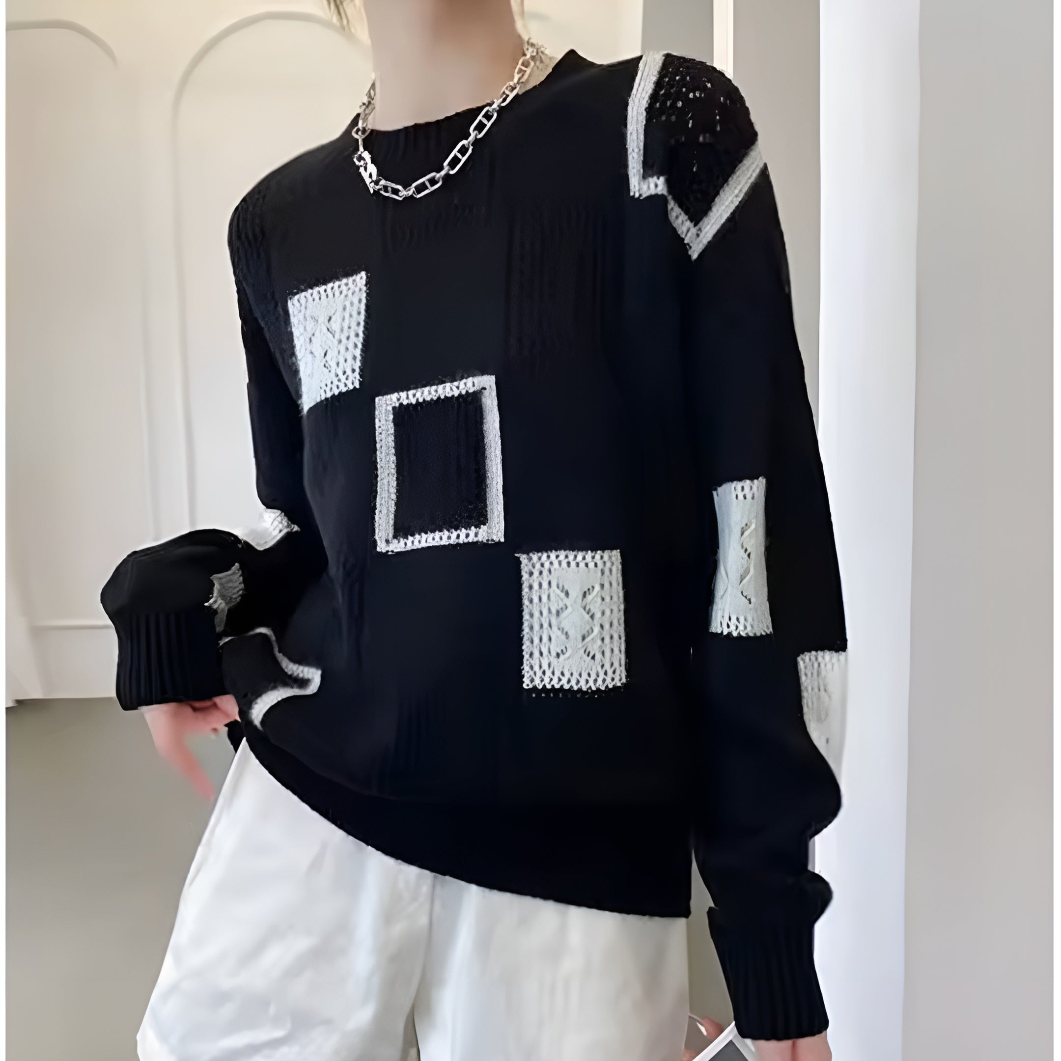 Strickpullover | Lockerer Schnitt Quadratmuster