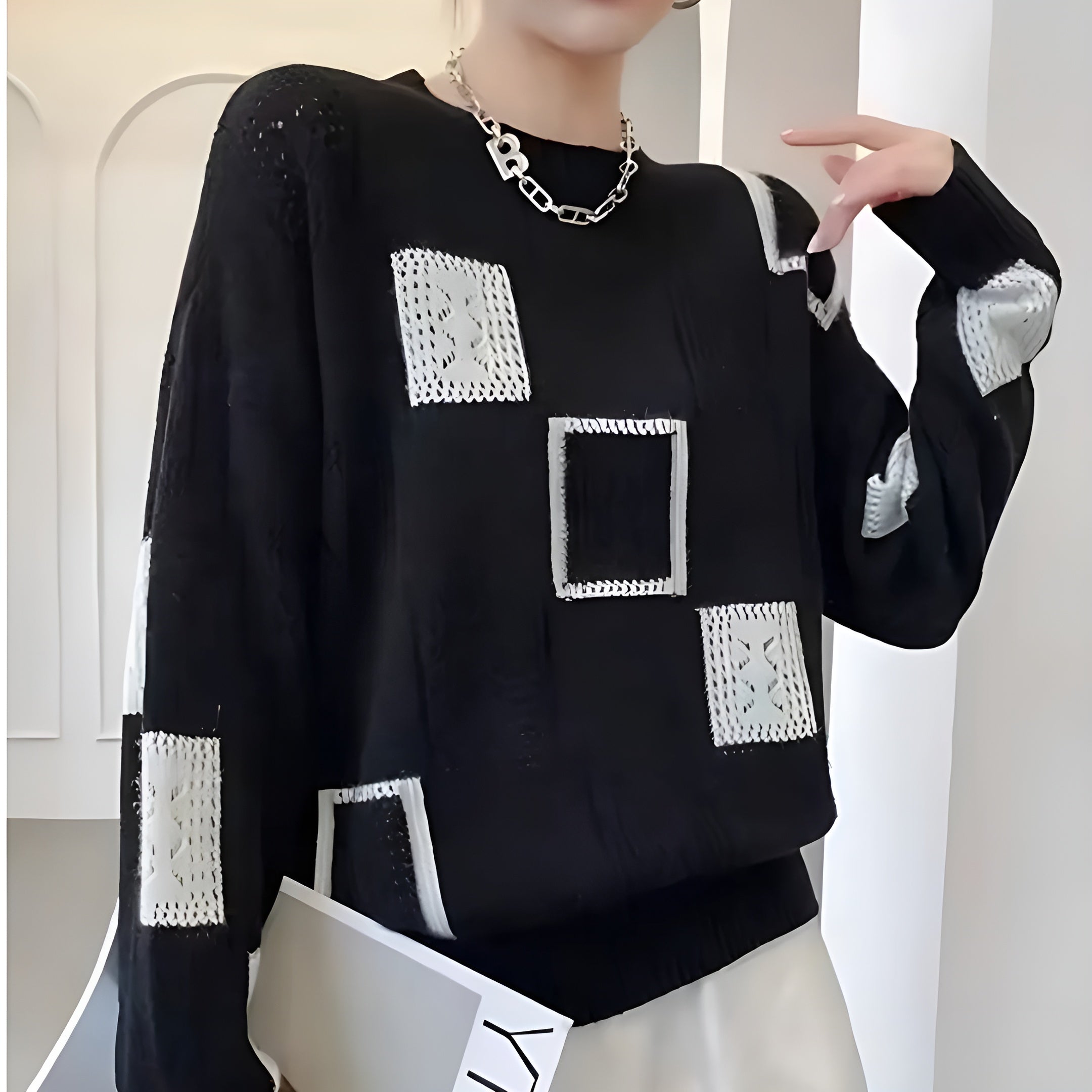 Strickpullover | Lockerer Schnitt Quadratmuster