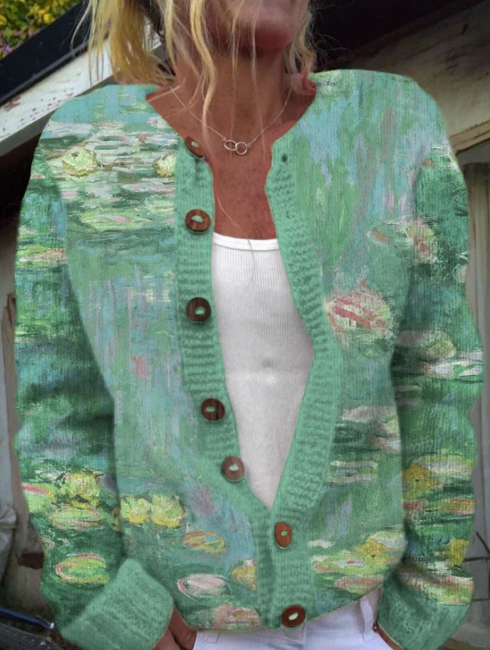 Strickjacke Mit Kunstmuster - Locker Geschnitten Mit Knopfleiste