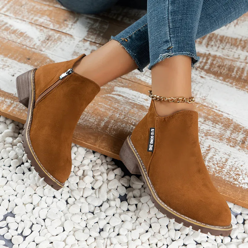 Winterstiefel Damen Mit Blockabsatz | Seitlicher Reißverschluss Stiefeletten