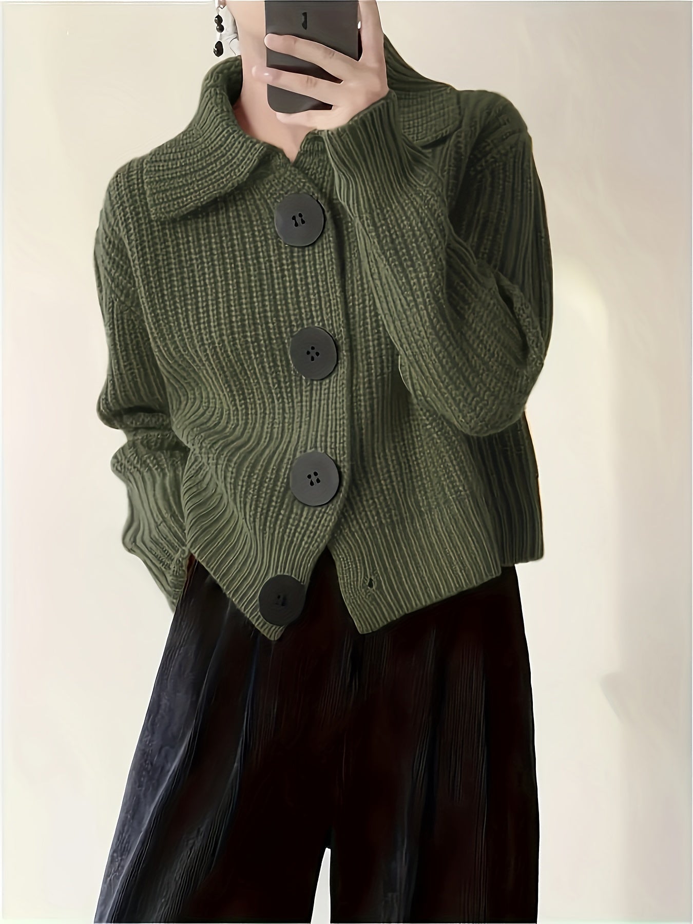 Strickjacke | Breite Knöpfe Kragen