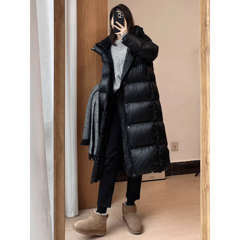 Lange Winter Daunenjacke - Gesteppt mit Kapuze