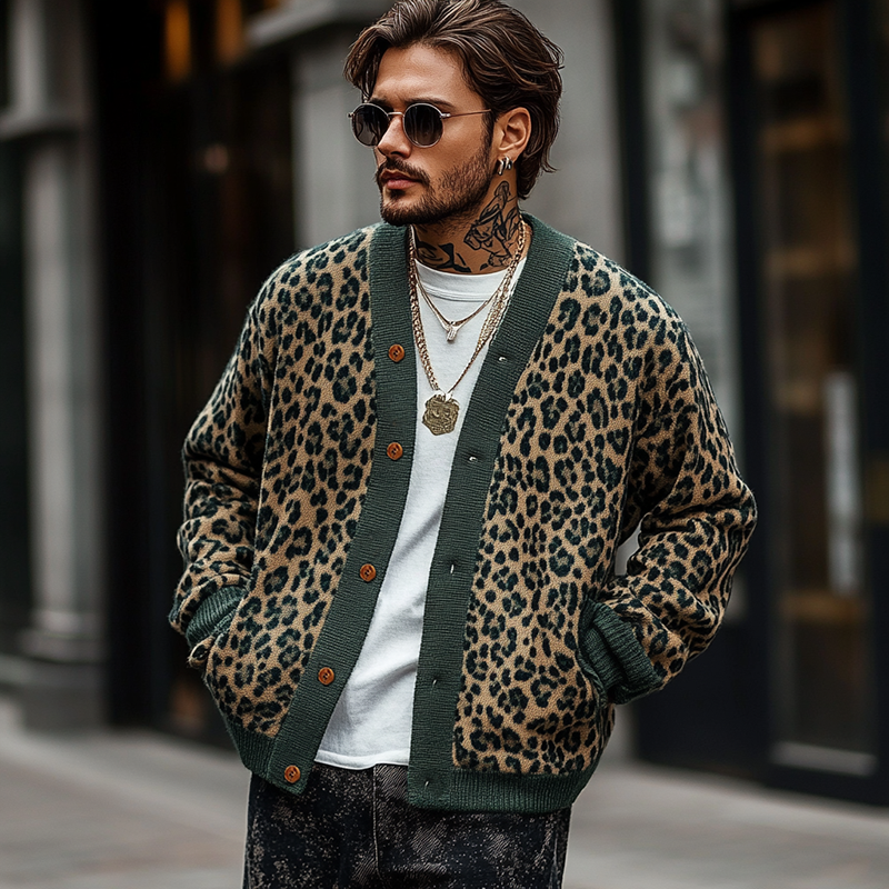 Cardigan Mit Knöpfen - Strickjacke Im Leopardenmuster