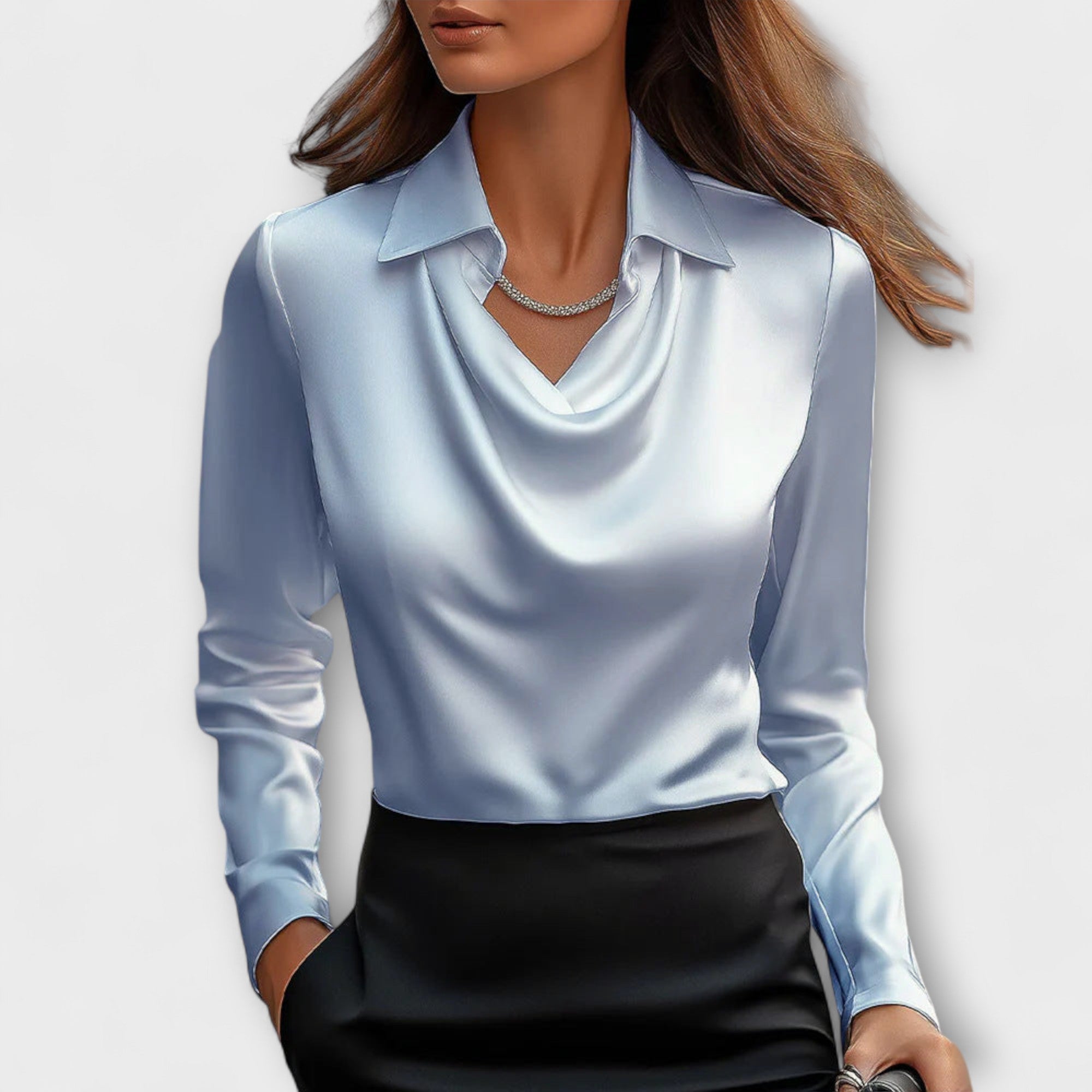 Langarm Shirt | Wasserfallkragen Mit Kragen
