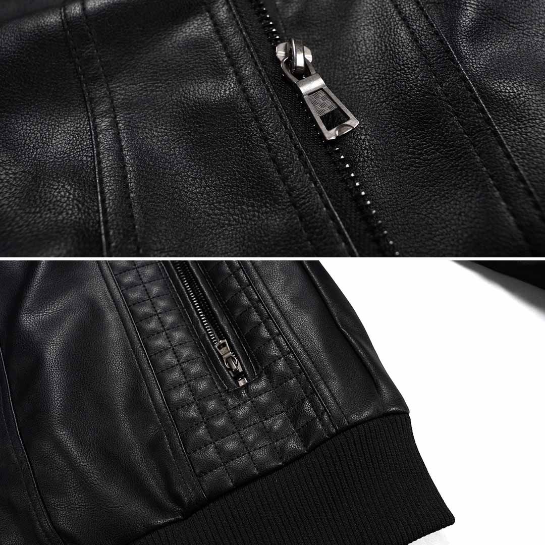 Biker Jacke Herren - Kurz mit Kapuze und Reißverschluss-Details