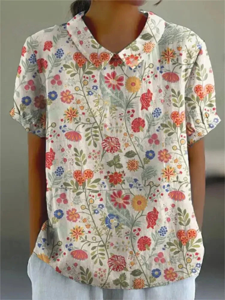 Damen Sommer Blumendruck Hemd