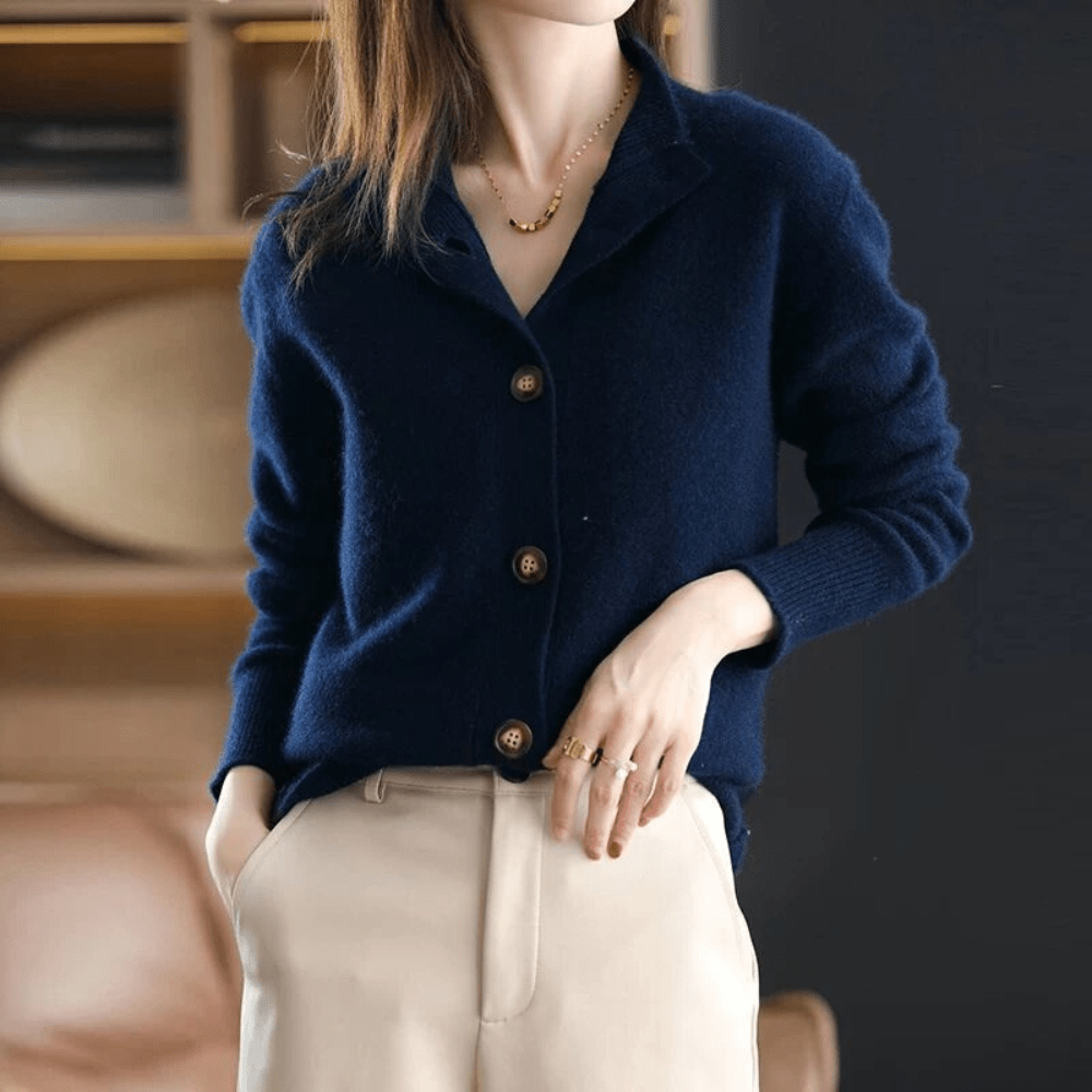 Strickjacke Mit Knopfleiste - Lockerer Schnitt Mit Umlegekragen