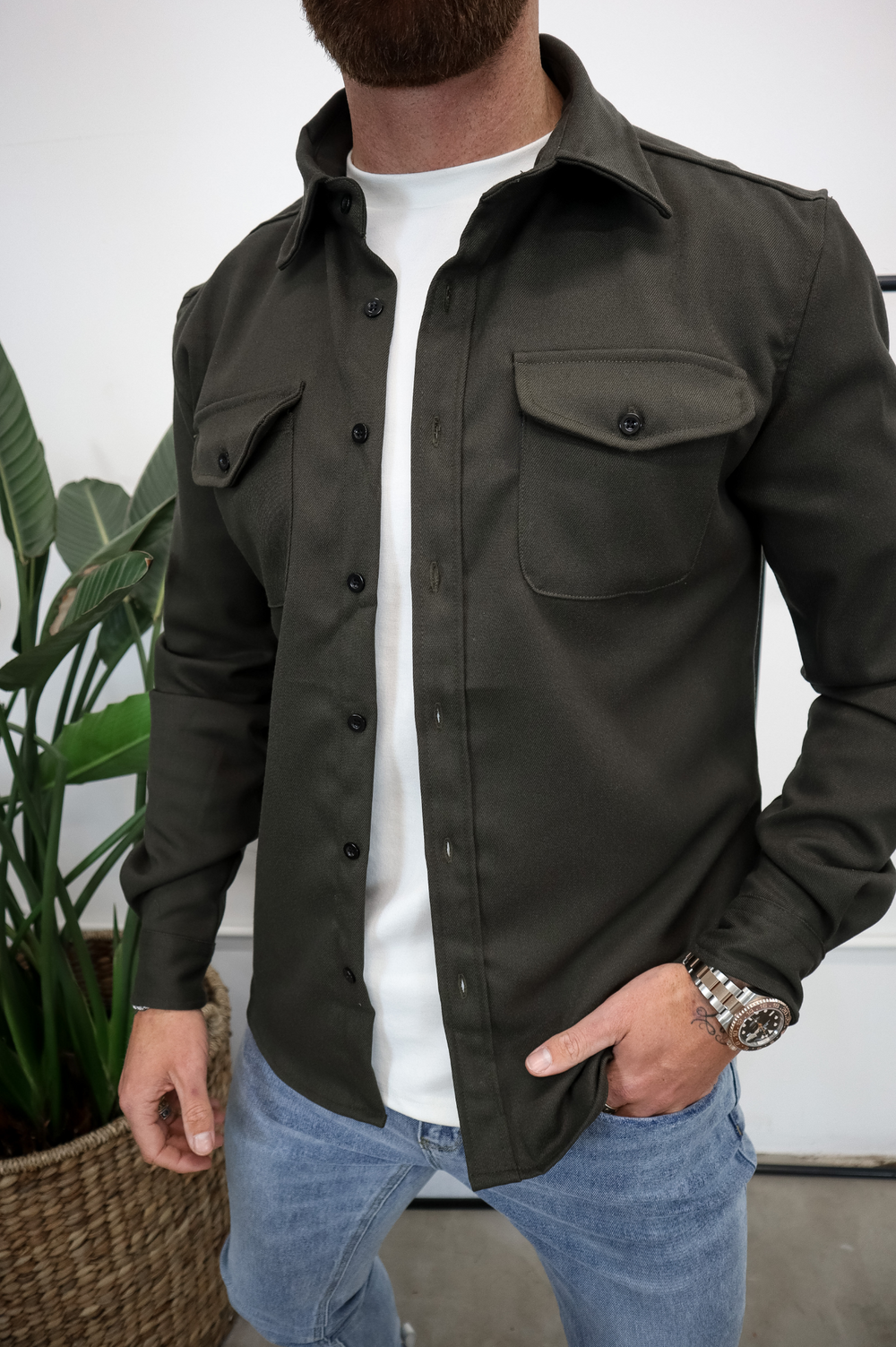 Bluse Hemd Jacke Herren | Hemdjacke mit Brusttaschen