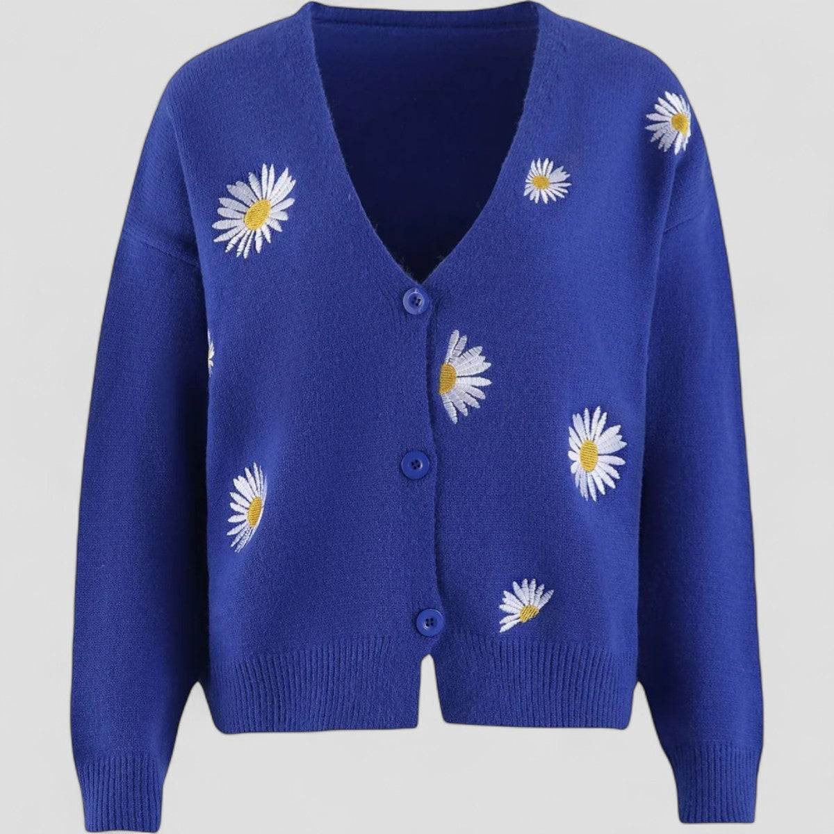 Strickjacke Mit Blumenmuster - Locker Geschnittenes Knopfdesign