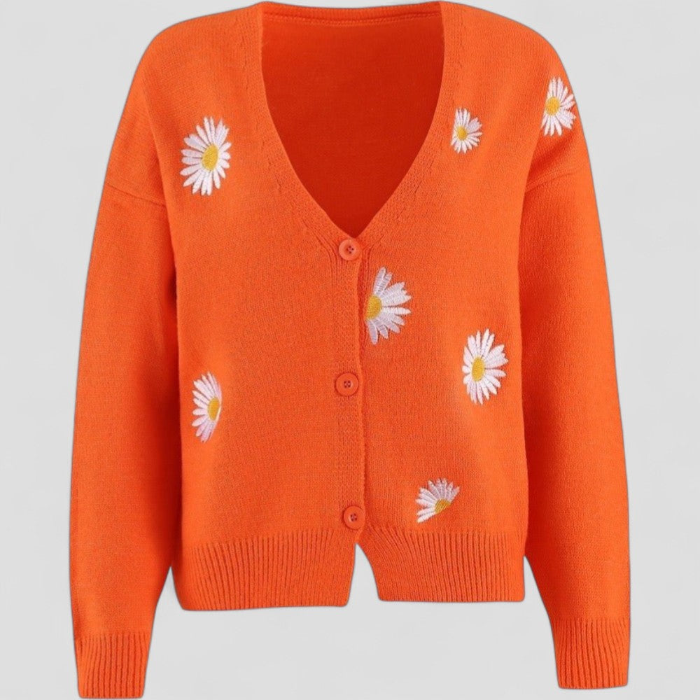 Strickjacke Mit Blumenmuster - Locker Geschnittenes Knopfdesign