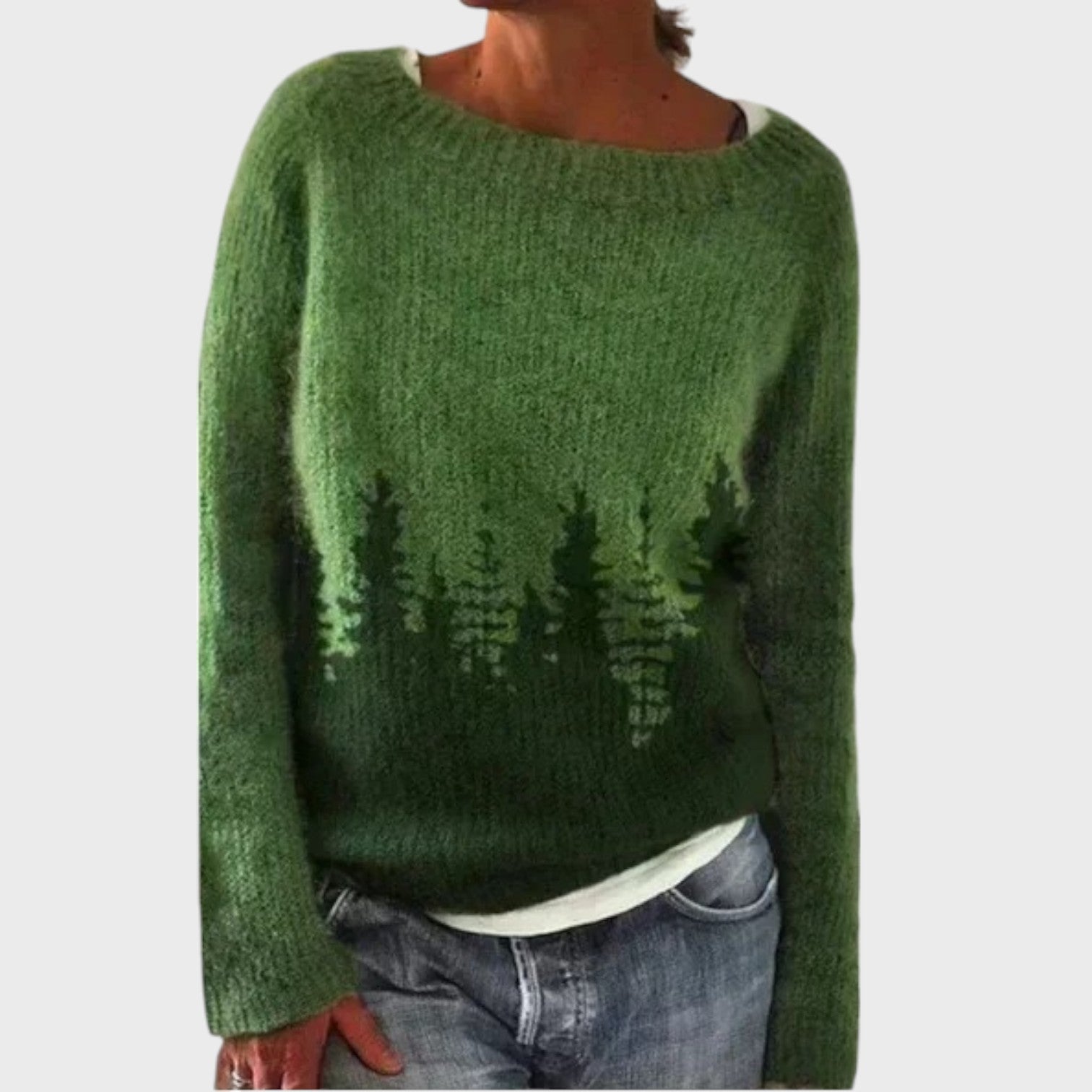 Weihnachtspulli Strickpullover | Pullover Rundhals mit Landschaftsmotiv