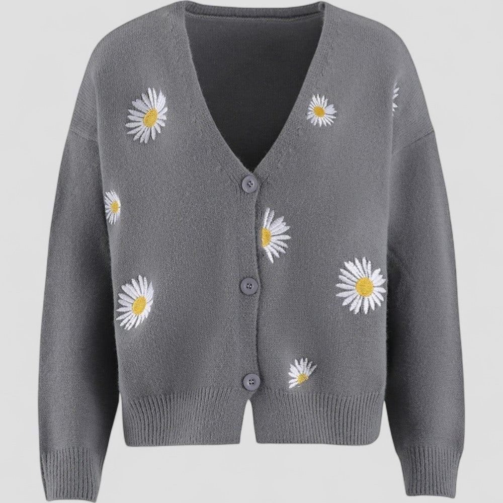 Strickjacke Mit Blumenmuster - Locker Geschnittenes Knopfdesign