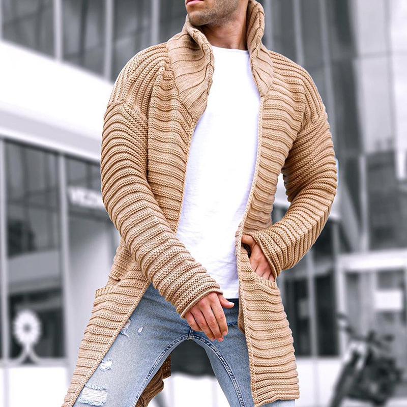 Langer Gerippter Schnitt - Offene Strickjacke