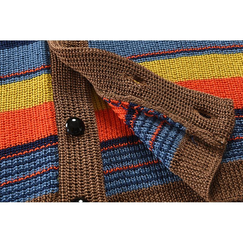 Strickjacke Mit Knöpfen - Gestreiftes Design Mit Schalkragen