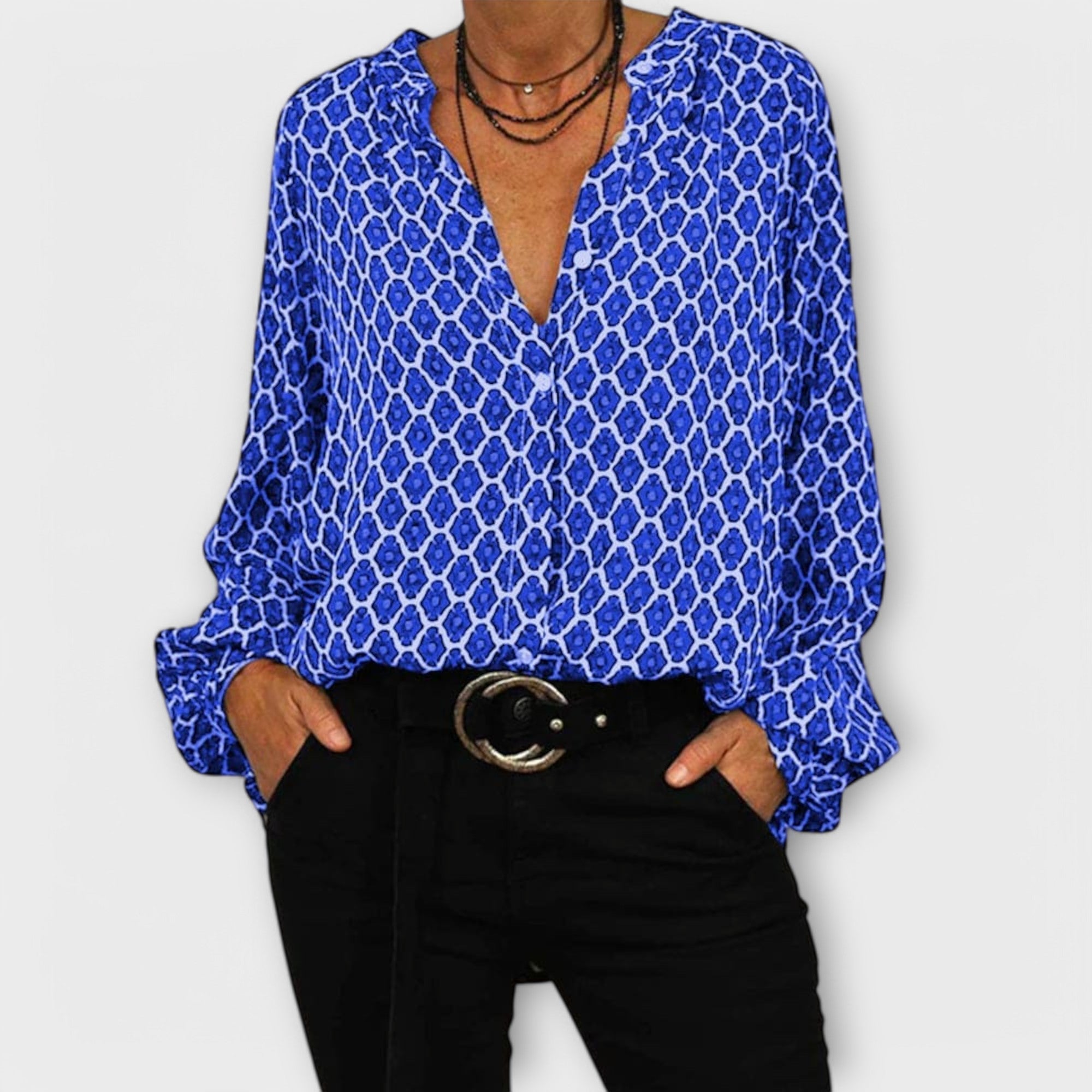 Bluse Mit V Ausschnitt - Lockerer Schnitt Mit Muster